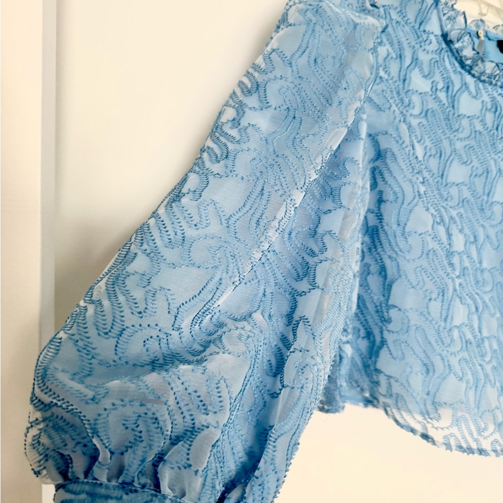 Zara Women's Light Blue Sheer Lace Blouse - Picture 3 of 9